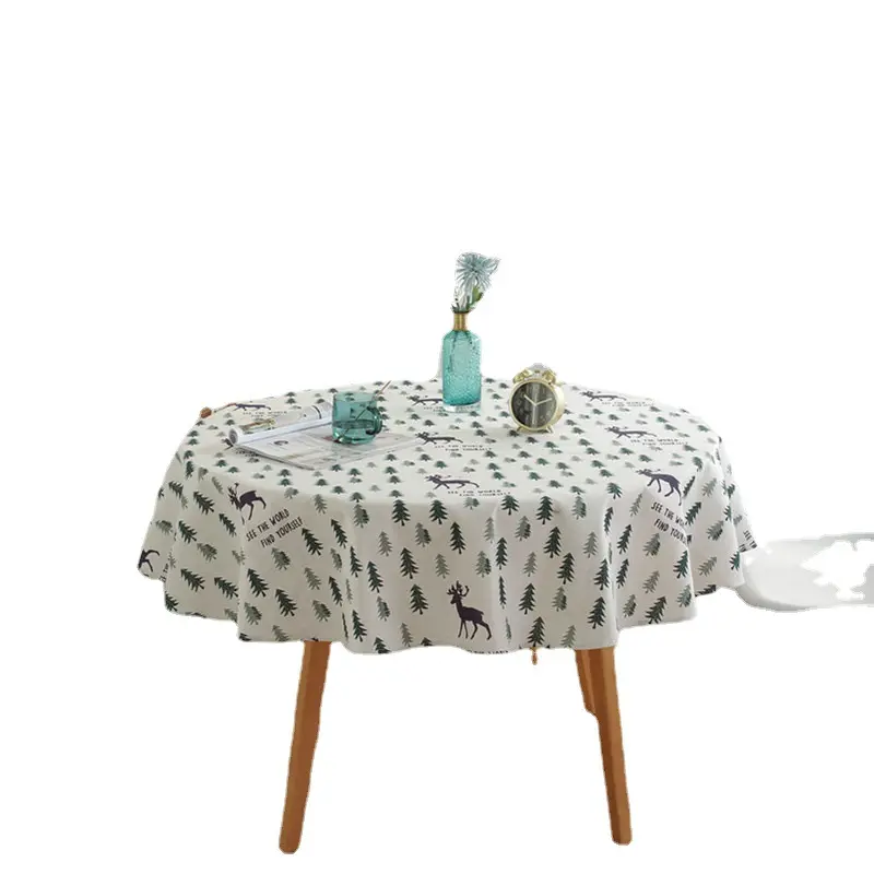 Katı taze yuvarlak masa örtüleri Polyester masa örtüsü su geçirmez keten masa örtüsü püskül ile
