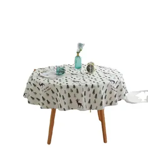 Toalha de mesa redonda e sólida, proteção à prova d'água de linho de poliéster com borla