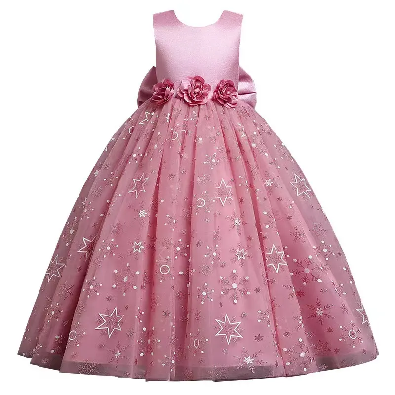 Rosa Kinderkleid Mädchen Prinzessinkleid Geburtstag kleines Mädchen Moderator Rot hochwertiges langes Kleid Kleid