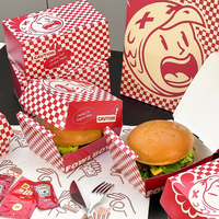 Caja Cuadrada para Hamburguesas de Cartón Blanco con Logotipo Impreso a Cuatro Colores, Personalizada, Ecológica, Desechable, Reciclable y Biodegradable