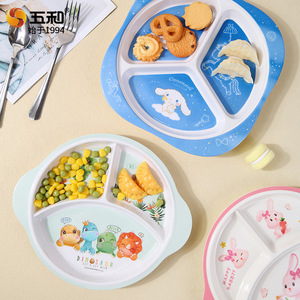 Cute Melamine Three-Compartment Plate For Kids Cartoon Design Square Shape Food Grade Safe Baby Dining Plate - Product Image 1