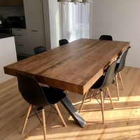 Table de salle à manger en bois de noyer de haute qualité, prix abordable, designs simples, bord brut, bureau, café, restaurant