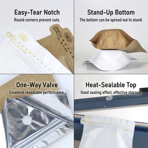 Bolsa de Papel Kraft Laminado BOPP AL PE de Grado Alimenticio, Resellable, con Cierre Superior, para Granos de Café y Té - Product Image 4