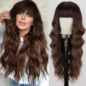 Perruque à dentelle frontale ondulée avec frange droite, dentelle <span class=keywords><strong>HD</strong></span> sans colle, fibre haute température, mignonne et romantique pour les fêtes, le cosplay, l'<span class=keywords><strong>anime</strong></span> - Product Image 2