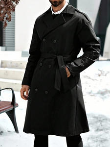 Abrigo de botón tejido impermeable delgado de doble botonadura para <span class=keywords><strong>hombre</strong></span> gabardina larga - Product Image 6