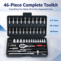 Kit de douilles et embouts compact 46 pièces 1/4 pouce en acier au carbone avec cliquet pour l'entretien des vélos électriques, trottinettes et vélos