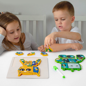 Yuci Cpc 2 In 1 Tekentafel Puzzel Houten Speelgoed Voor Kinderen Montessori Schrijven Tracing Board 3d Robot Legpuzzels Voor Kinderen - Product Image 3