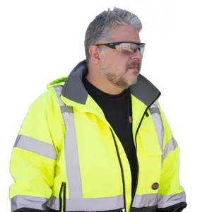 High Visibility Safety Bomber Jacket for Rain - Hi Vis, Waterproof, Reflective, ANSI Class 3, Work Coat with Detachable Hood