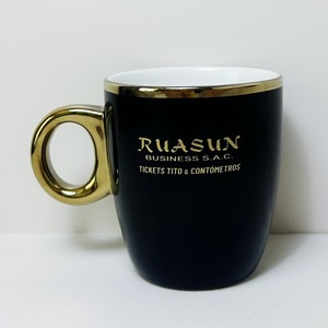 Mug en céramique personnalisé avec bordure et anse dorées, logo noir et or, vaisselle promotionnelle, tasse individuelle - Product Image 3