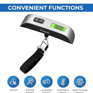เครื่องชั่งน้ำหนักกระเป๋าเดินทางแบบพกพาอิเล็กทรอนิกส์ 50 กก. 10 กรัม พร้อมสายรัดแบบกำหนดเองได้ ขายดี - Product Image 3