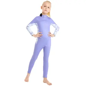 DIVESTAR Roupa de banho infantil impermeável para meninas, roupa esportiva de neoprene de manga longa completa de 3 mm com características respiráveis à prova de vento para crianças