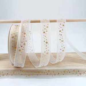 Christmas 2.5cm Water Silk <b>Gold</b> Foil Snow Silk Webbing Cake Packaging Flower Wrapping Decoration <b>Ribbon</b> - Product Image 1
