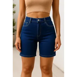 Shorts in denim elasticizzato a vita alta da donna Adrenaline, vestibilità slim, gamba dritta, casual, traspiranti, blu - Product Image 1