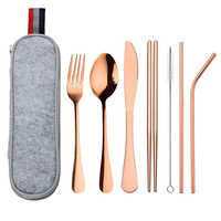 Ensemble de couverts de voyage en acier inoxydable pour le camping, couteau, fourchette, cuillère, baguettes avec étui, ustensiles pour boîte à lunch, ensemble de couverts portables