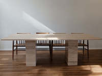 Table à manger rectangulaire de grande taille en marbre beige travertin, design italien, pour salle à manger royale