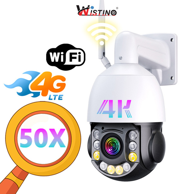 Wistino 5inch 4K Ultra Long Range 50X Zoom PTZ Camera Outdoor Waterproof Auto Tracking Two Way Voice Icsee 4G Wifi Camera