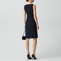 Robe de bureau personnalisée en crêpe, sans manches, col bateau, coupe fourreau, longueur genou, pour affaires, fabricant OEM ODM