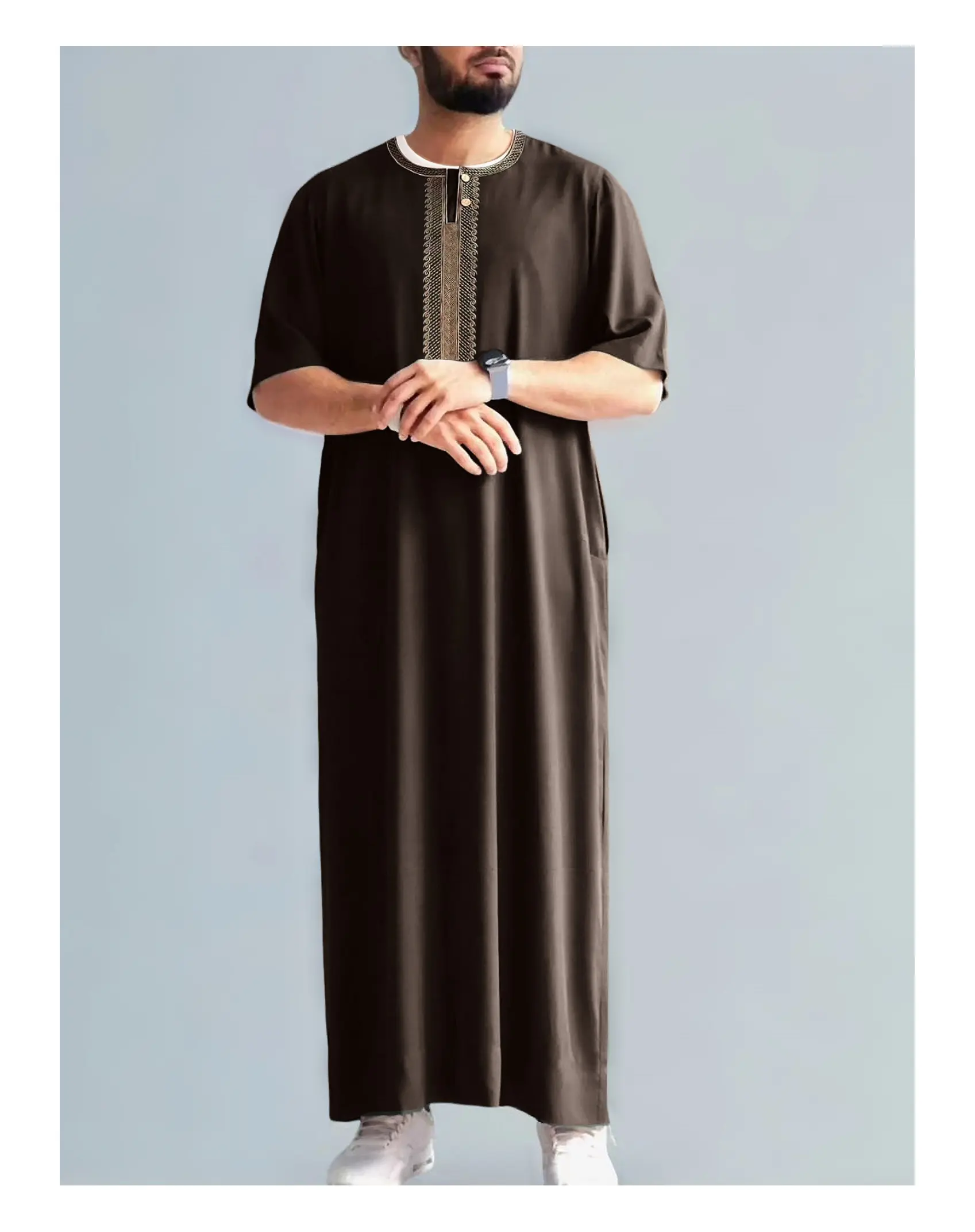 Herren islamisches Kleid muslimischer Kaftan kurze Ärmel rundhalsausschnitt Vintage Röcke lässig Dubai Saudi-Arabien Herren Jubba Thobe