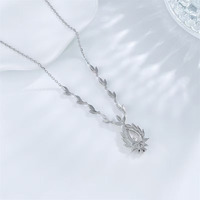 Collana con Pendente in Oro Bianco 18K con Diamante Coltivato in Laboratorio, a Goccia Lucida, Regolabile, Collane alla Moda per Donne