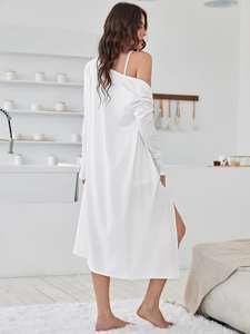 Cami Shirts & Shorts & Robe Pyjama <span class=keywords><strong>Sets</strong></span> Rib Lounge wear Großhändler Gemütliche 3-teilige Lounge Wear Women - Product Image 4