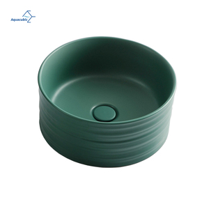 Nouveau design de lavabo en céramique vert mat à poser sur le comptoir, à bord fin, pour salle de bain - Product Image 1