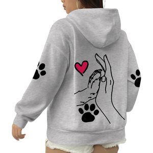 Sweat-shirt à capuche en coton pour femme avec motif de cœur et empreinte de patte de chien, pull graphique pour amoureuses des animaux - Product Image 1