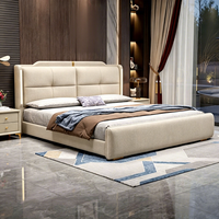 Lit de rangement moderne de luxe JUNYUHAO avec éclairage LED, revêtement en tissu, mousse haute densité, cadre en pin, taille Queen/King, mobilier de chambre à coucher