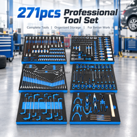 Coffret à outils roulant à 6 tiroirs de 271 pièces avec plateaux en mousse EVA, kit d'outils à douilles pour la réparation automobile, l'atelier et le garage
