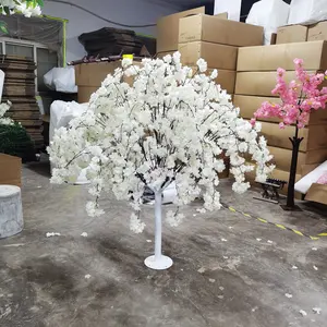 Centros de mesa de boda de tamaño personalizado de 1,2 M y 4 pies, árbol de flor de cerezo artificial blanco que llora falso