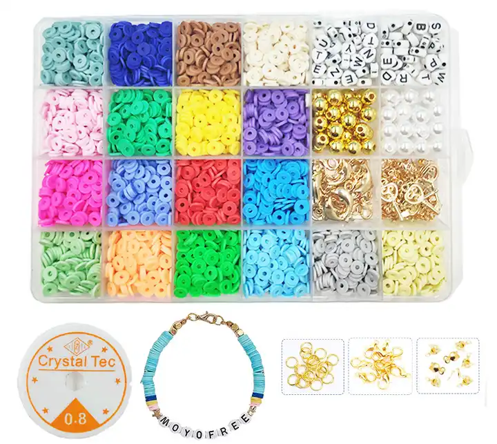 Suhome 5000 Pcs 20 Colors 6mm Flat Round Polymer Clay Spacer Beads for Jewelry Making, Handmade Loose Spacer Beads, Bracelets Necklace Earring DIY