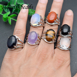 Bijoux mode femme homme pierre naturelle Lapis <span class=keywords><strong>cristal</strong></span> Onyx oeil de tigre améthyste 13x18mm <span class=keywords><strong>Cabochon</strong></span> ovale anneaux de pierres précieuses réglables - Product Image 6