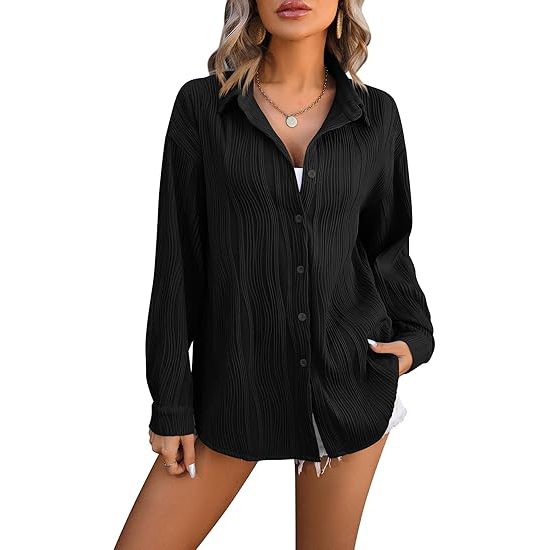 Women's Classic Casual Shirt Creative Vertical Lines Design Simple Solid Color Breathable Chiffon Fabric for Work Spring Winter