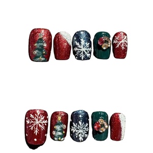 Ongles press-on de Noël 3D stéréo, rennes, sapin de Noël, forme amande, pointes d'ongles faites à la main de haute qualité - Product Image 5