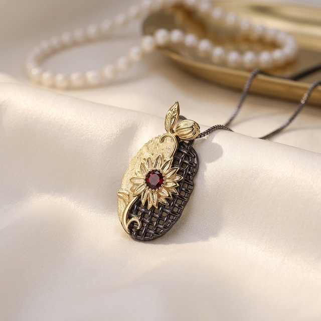 14Kt Gold Ruby Pendant.Ruby Pendant.Marquise Necklace.July Birthstone Necklace