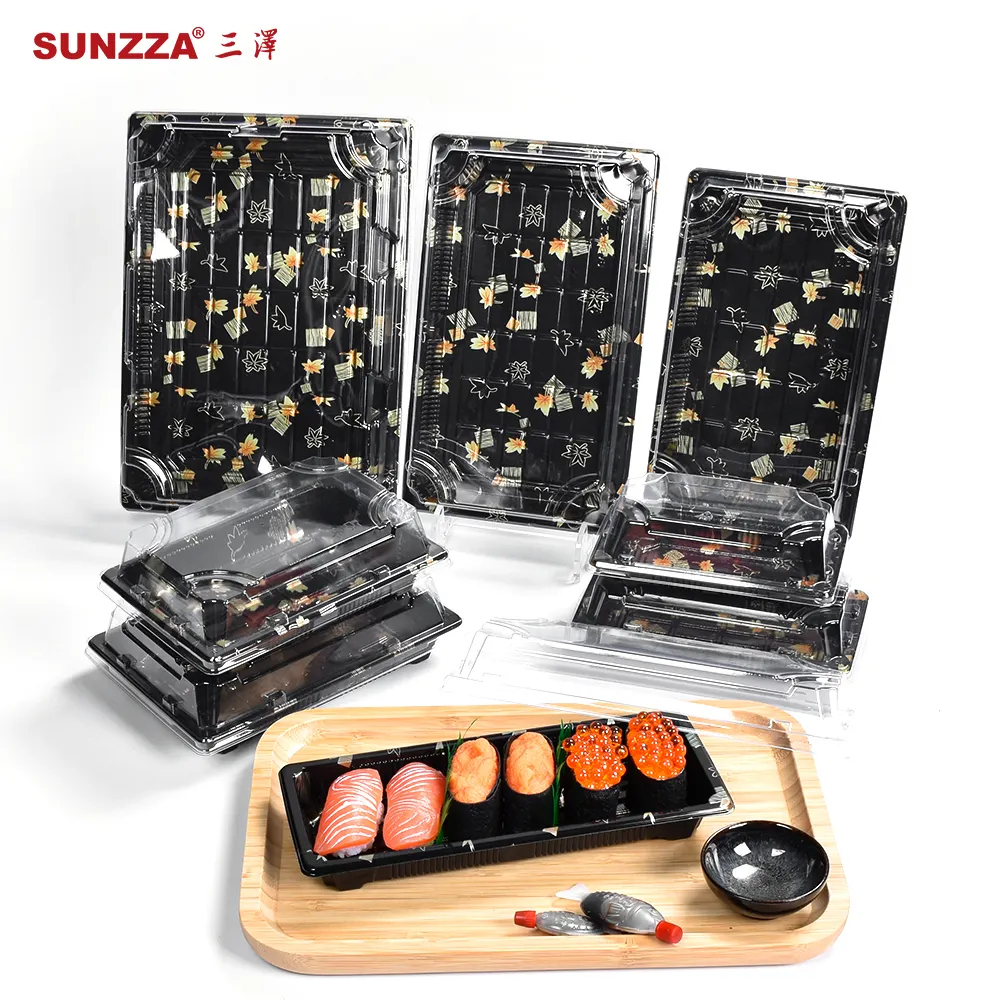 Sunzzaパッケージファクトリーアウトレット食品プラスチック容器日本の寿司トレイ使い捨てプラスチックテイクアウト食品包装箱