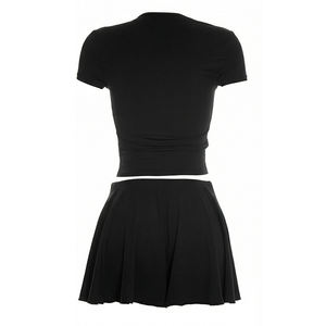 Viviblook Q26ST030 Ensemble d'été pour femmes, nouveau top court sexy à manches courtes, coupe ajustée, jupe mini à découpes en forme de cœur, ensemble deux pièces - Product Image 6