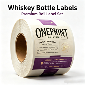 Étiquettes pour bouteilles de whisky ONEPRINT, rouleau de papier auto-adhésif de qualité supérieure, rectangulaires, durables, impression offset et sérigraphie, diamètre du noyau de 3 pouces. - Product Image 1