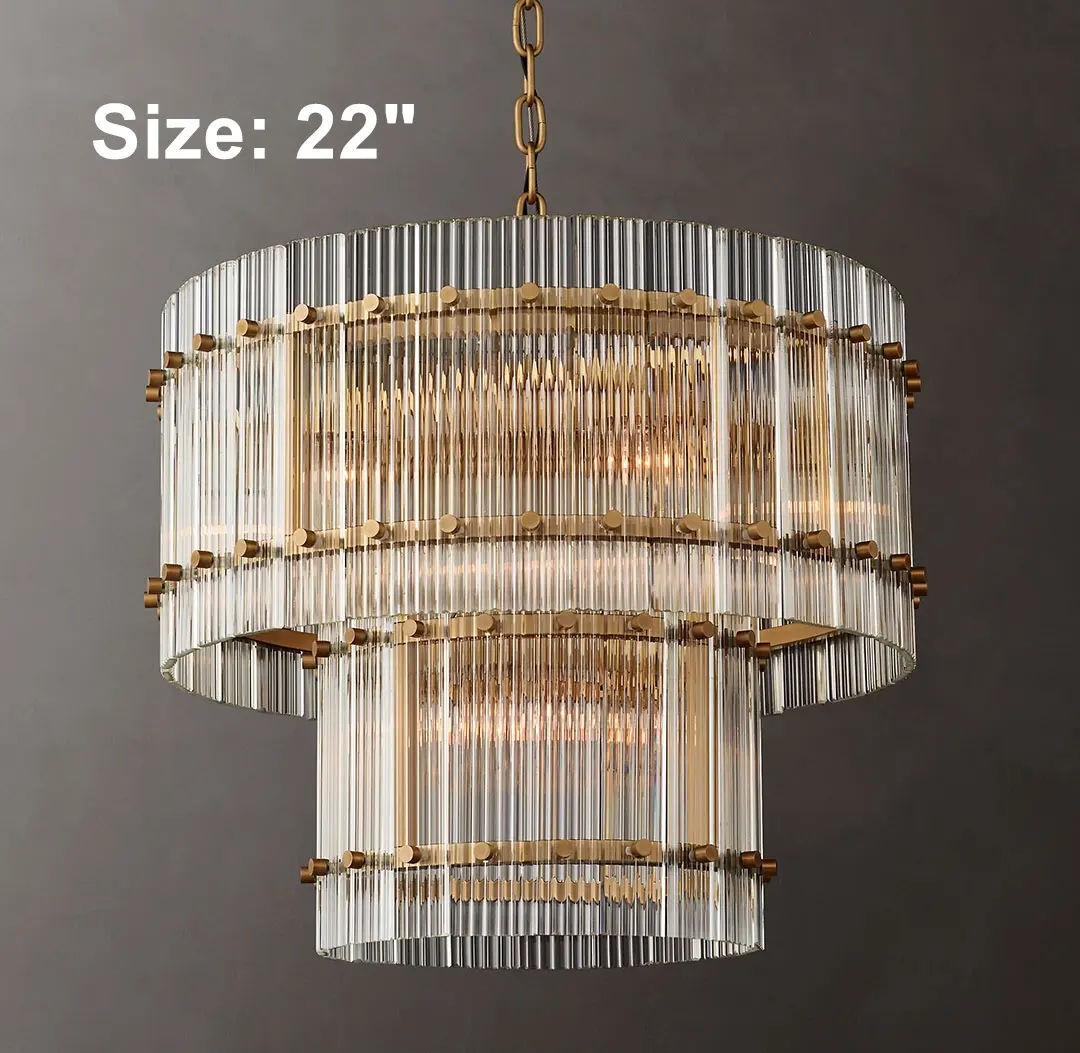 Restoration Round Two-Tier Glass Chandelier 22" Home Small Pendant Lamp