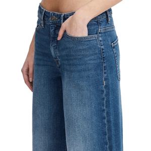 Custom Logo Fashion Washed Luxury <b>Jeans</b> High Waist Women <b>Vintage</b> Medium Blue Wide Led <b>Flare</b> <b>Jeans</b> - Product Image 6