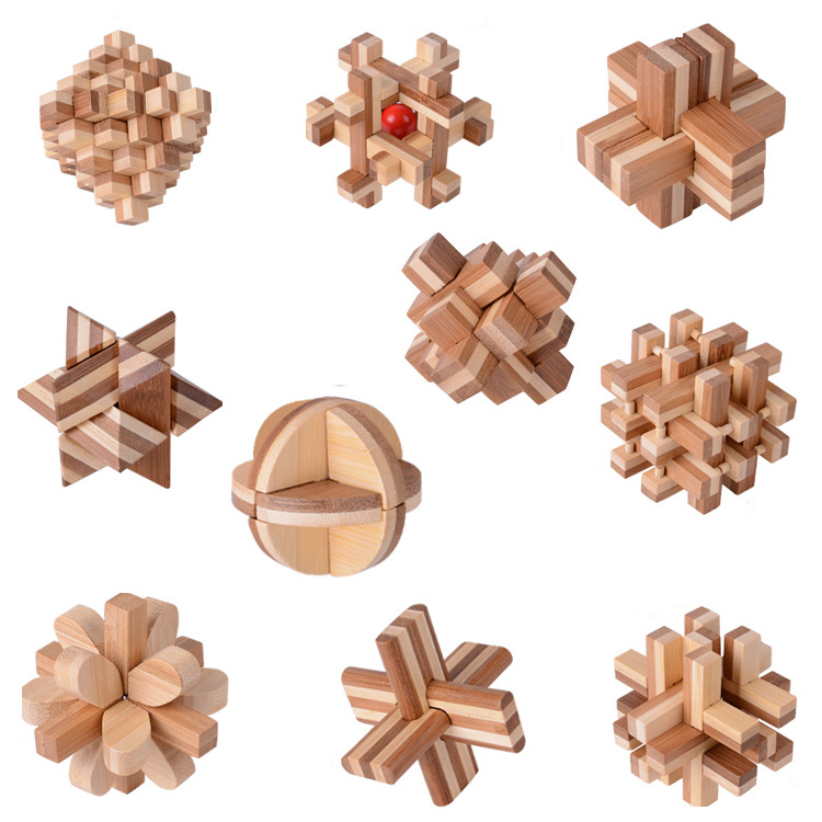 Nieuwe Ontwerp Iq Brain Gift Teaser Kongming Lock 3D Houten Grijpende Spel Speelgoed Voor Volwassenen Kids Braam Puzzel