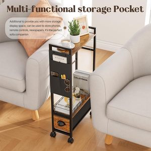 Modern Luxury Narrow Side <strong>Tables</strong> with 2 Drawers for Small Spaces Skinny <strong>Thin</strong> <strong>Bedside</strong> Nightstand End <strong>Table</strong> on Wheels - Product Image 5