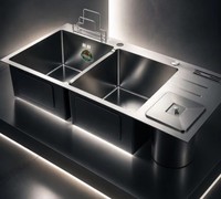 Évier de cuisine professionnel en acier inoxydable 304 avec triple égouttoir, porte-couteaux et poubelle, fait main, moderne, pour maison, hôtel, vente en gros, OEM