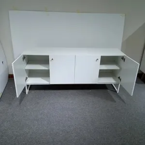 Armário lateral de madeira MDF para sala de estar Armário de armazenamento moderno com 4 portas branco para sala de estar