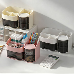 Boîte de rangement cosmétique multi-niveaux avec tiroir et compartiment rotatif pour produits de maquillage et de soin de la peau - Product Image 2