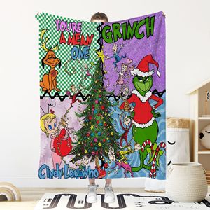 Tùy Chỉnh In Kỹ Thuật Số Giáng Sinh grinch Màu Xanh Lá Cây Quái Vật Flannel Chăn 100% Polyester Mùa Đông Phim Hoạt Hình Động Vật Phong Cách Chăn - Product Image 3