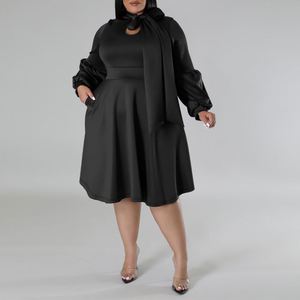 Produits populaires Ho Fall 2024, vêtements pour femmes grandes tailles, robe mi-longue à col et manches bouffantes - Product Image 5