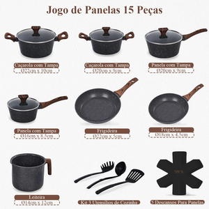 Ensemble de casseroles et poêles de haute qualité avec poignées en bois doux au toucher, revêtement céramique noir antiadhésif, en aluminium forgé - Product Image 4