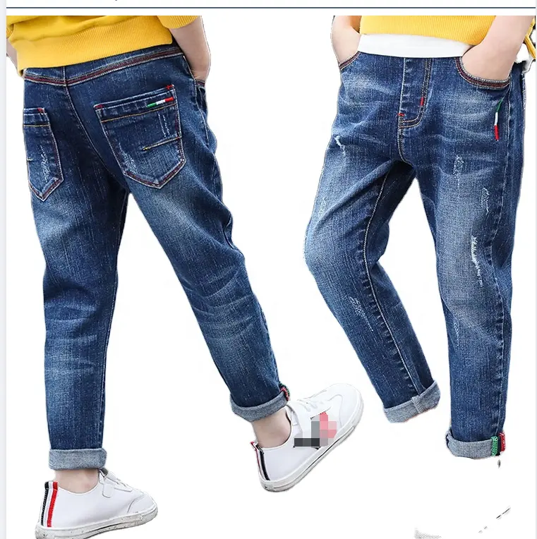 Kids Fashion Child Denim Long Pants Teens Jeans For Boy Baby Boys Elastic Waist Trousers