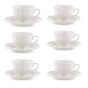 Juego de 6 tazas de té de porcelana con platillo color marfil 220cc - Product Image 1