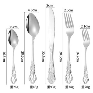 Juego de Cubiertos de Acero Inoxidable Royal Court, 5 Piezas, Cuchillo, Tenedor, Cuchara, Plateado y Dorado, Estilo Occidental - Product Image 1